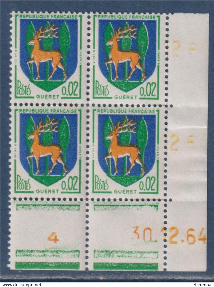 Armoiries De Villes (IV) Guéret N°1351B X4 Neuf Coin Daté 30.12.64 Précédé Par 4 - 1960-1969