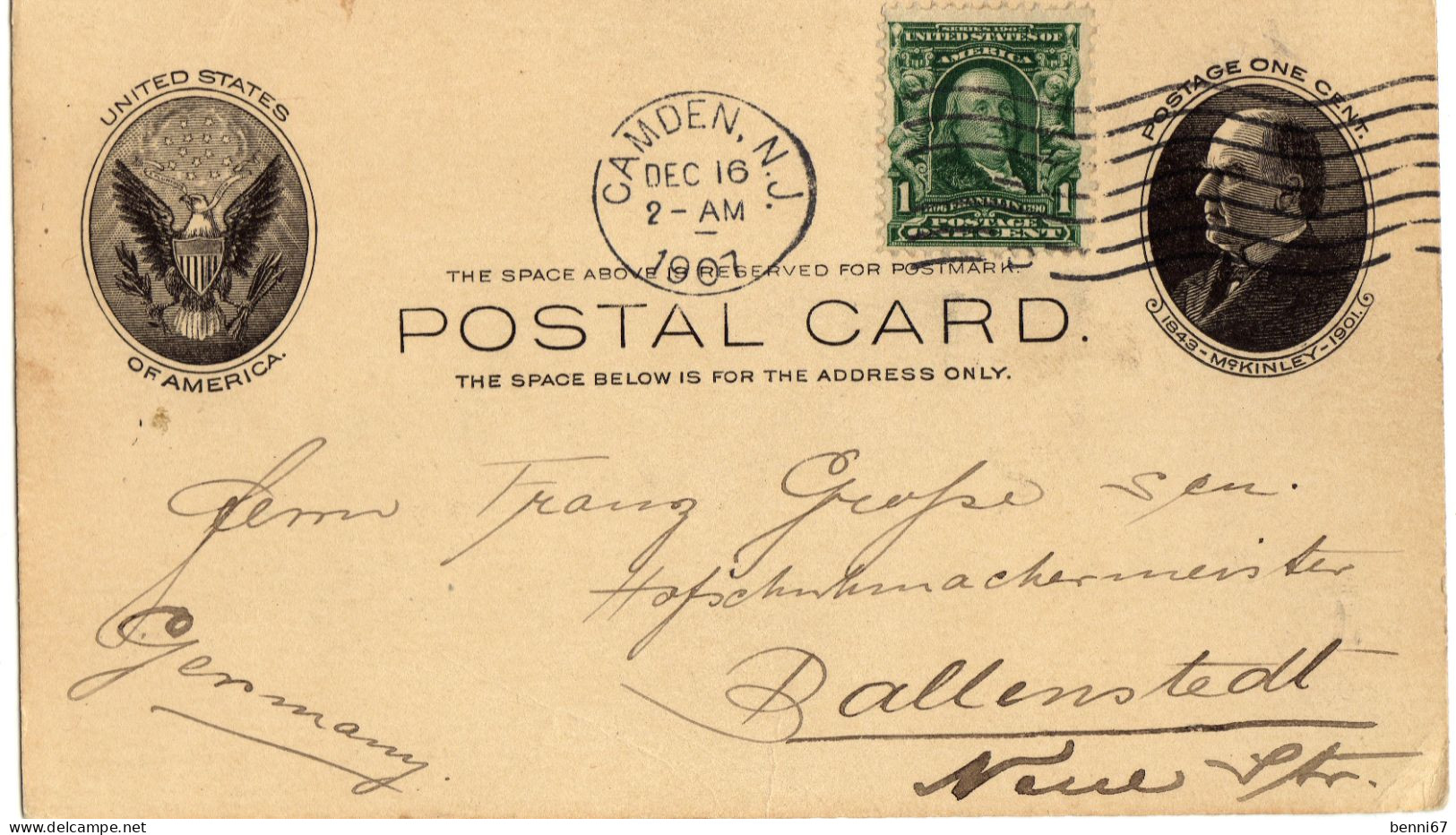 USA Postal Card CAMDEN NJ 1907 To Germany - Sonstige & Ohne Zuordnung