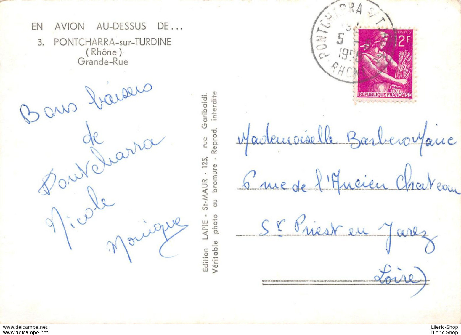 En Avion Au-Dessus De PONTCHARRA-sur-TURDINE (69) CPSM 1958 - GRANDE-RUE - Édition LAPIE - Pontcharra-sur-Turdine