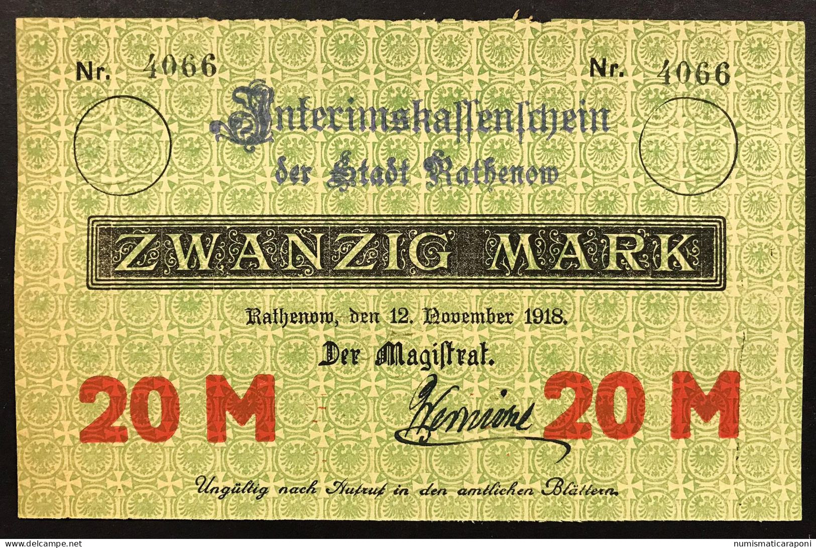 GERMANIA ALEMANIA GERMANY 20 Mark  1918 Rathenow LOTTO 4537 - Bestuur Voor Schulden