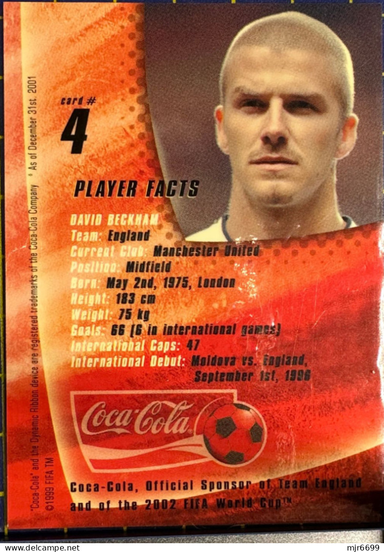 COCACOLA FIFA 2002 WOLRD CUP FOOTBALL CARDS - DAVID BECKHAM, ALMOST PERFECT CONDITION. ORIGINAL - Other & Unclassified