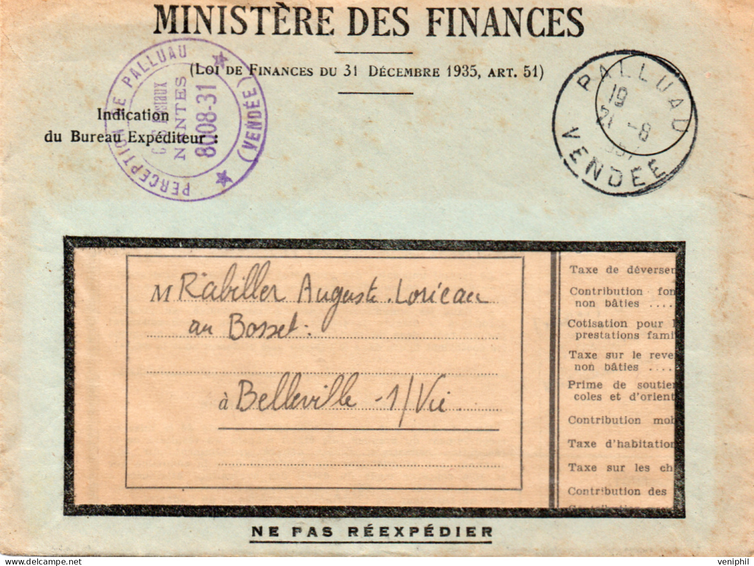 LETTRE OBLITERATION CAD PALLUAU -VENDEE   1957 - Mechanical Postmarks (Other)