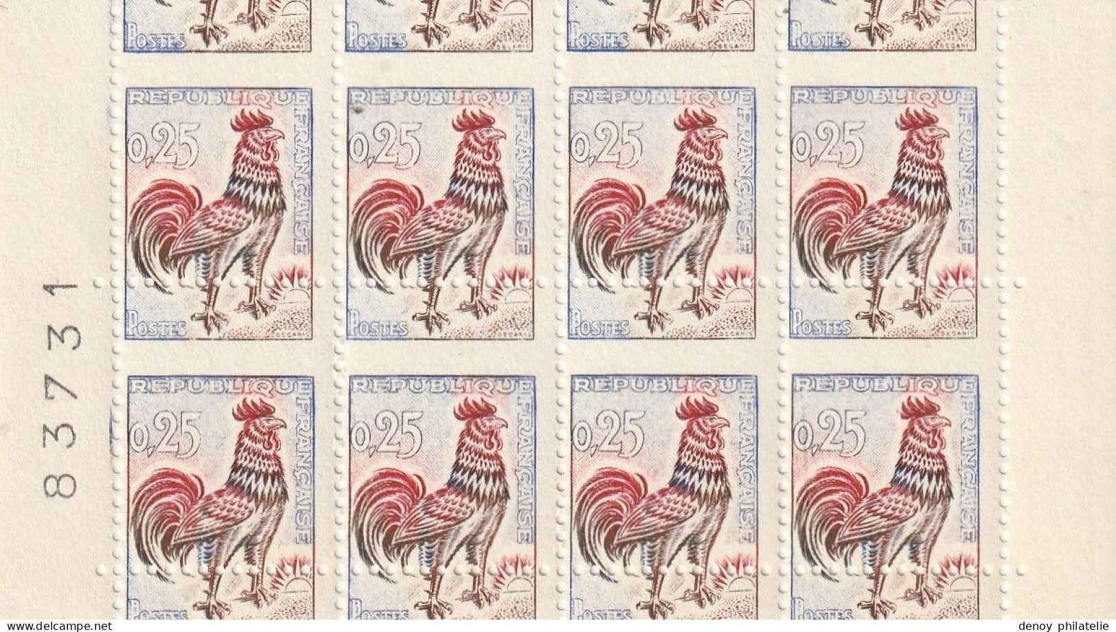 N°1331, Coq, 25c : Piquage à Cheval En Bloc De Huit,  Avec Numéro De Carnet - Unused Stamps