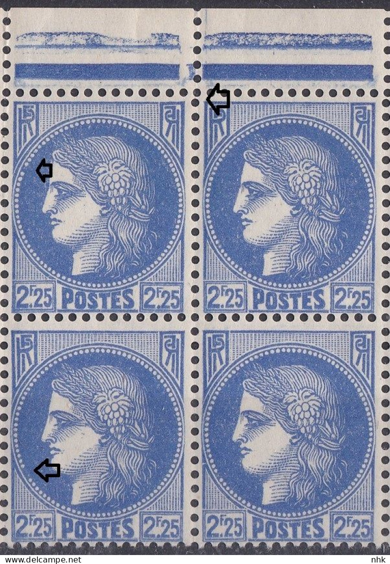 V8638 Variétés :  N° 374 Type Cérès Timbre Plus Petit Et Perles Absentes Tenant à Normal Dans Un Bloc De 4 ** - Unused Stamps