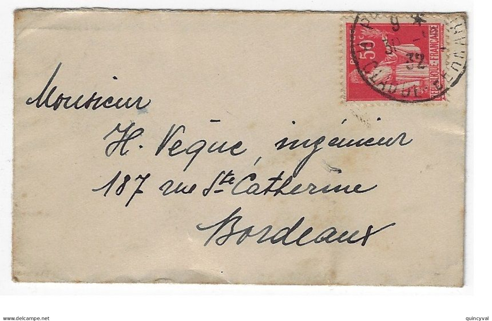 PARIS Enveloppe Carte De Visite Mignonnette 50c Paix Rouge Yv 283 Ob 1932 - Storia Postale