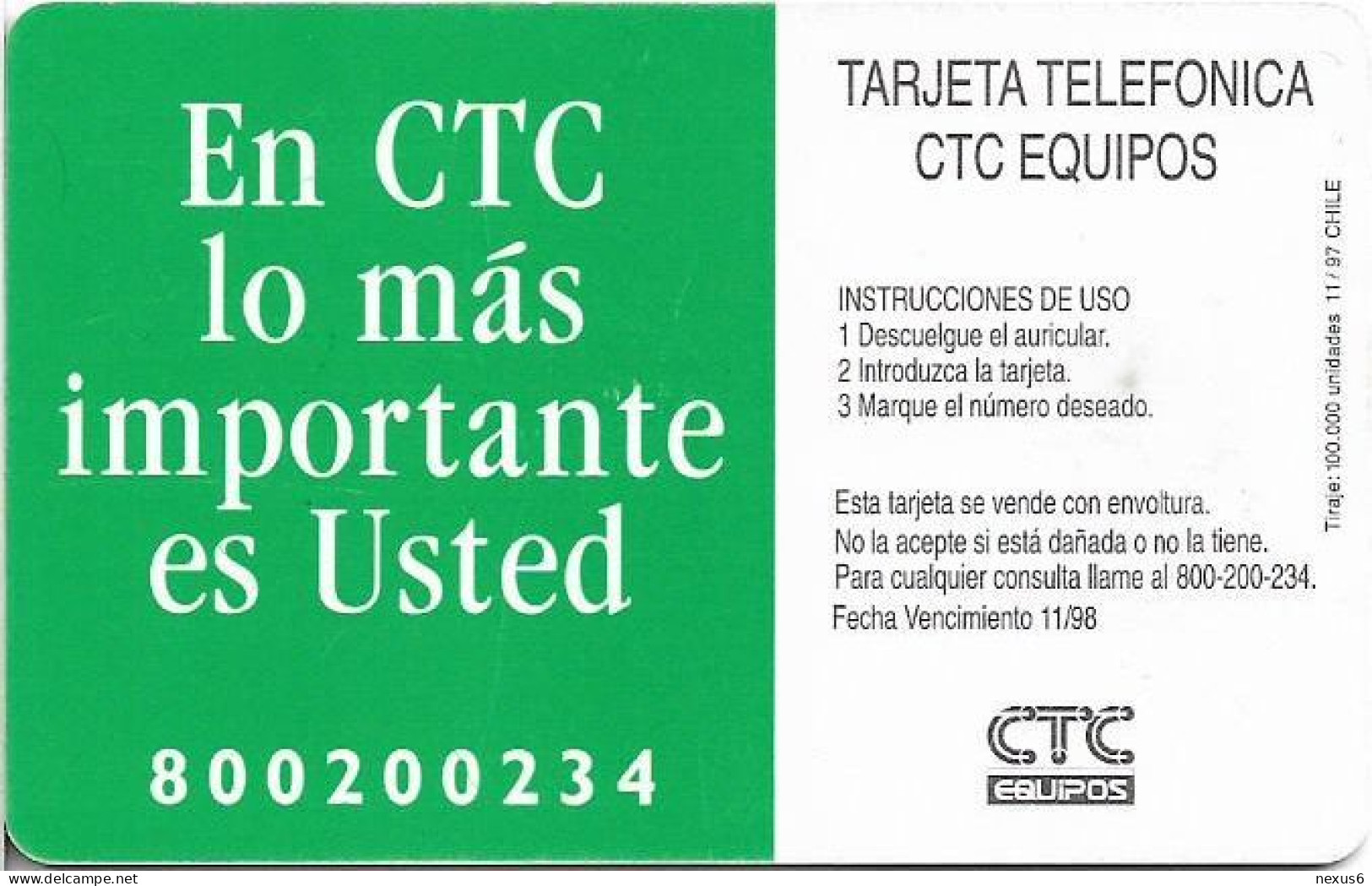 Chile - CTC - Estero Marga Marga (1st Issue), Gem1B White/Gold, No Moreno On Reverse, 11.1997, 2.000Cp$, 100.000ex, Used - Chile