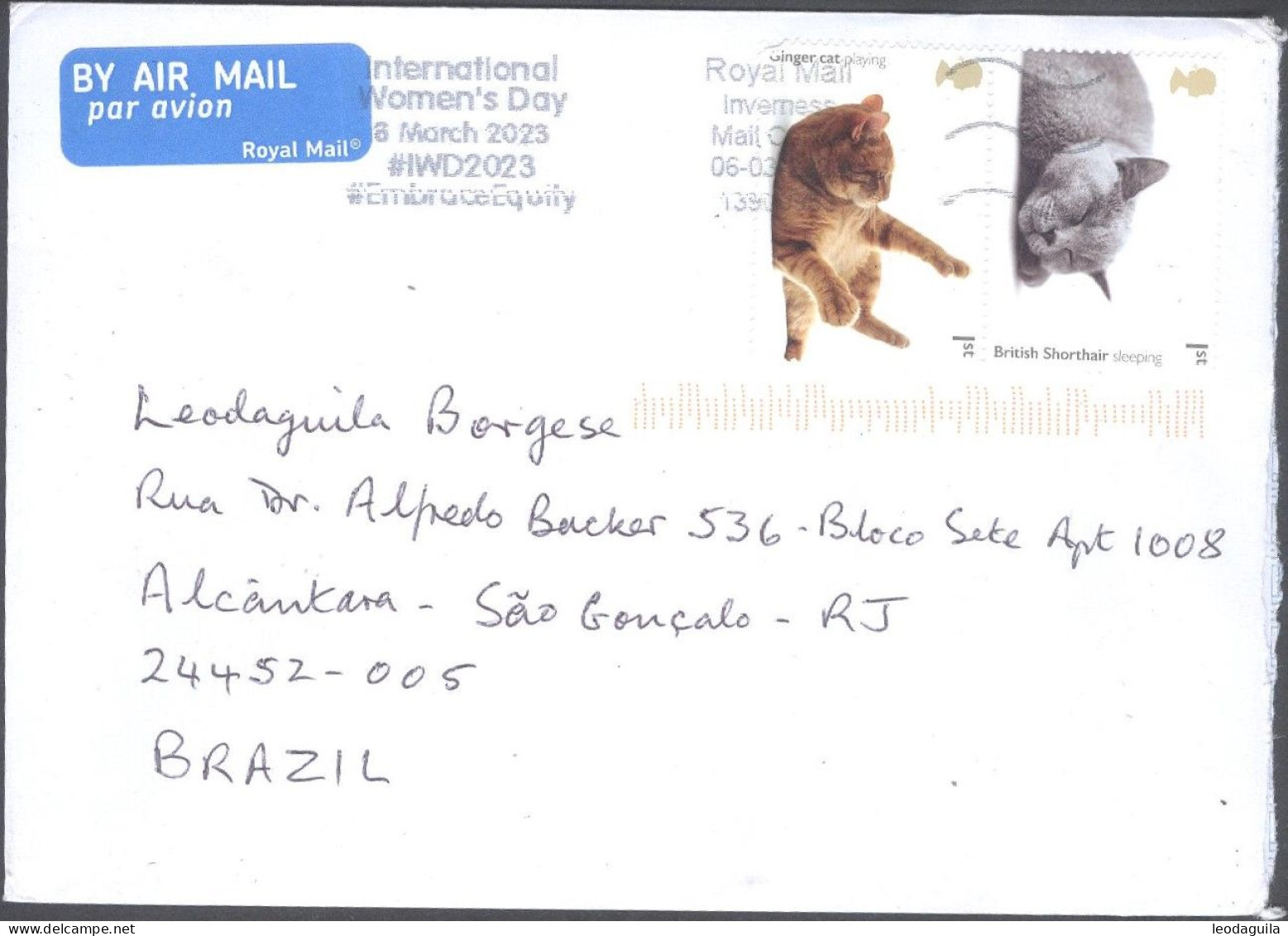 UNITED KINGDOM  - LETTER FROM UK TO BRAZIL - CATS -  CIRCULATED - Cartas & Documentos