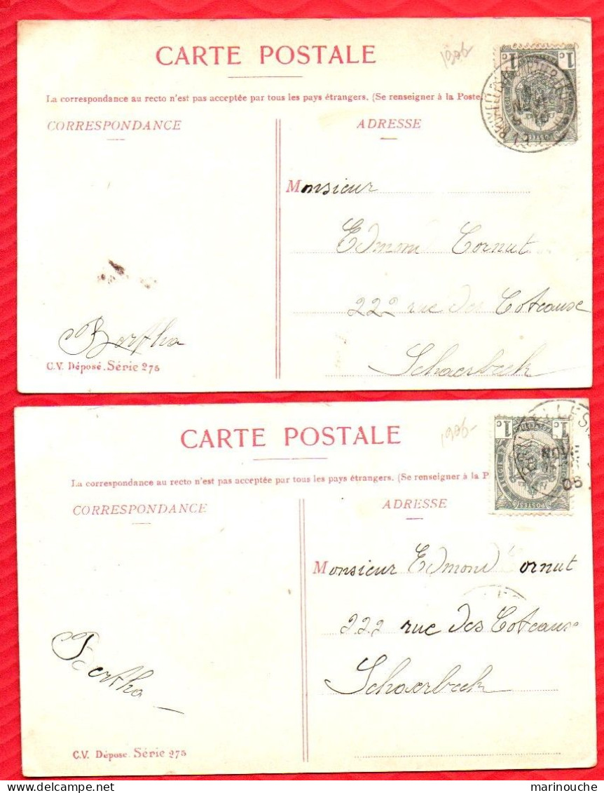 BELGIQUE - Laitières - 2 Cartes : Baptème Du Lait Et Le Procès Verbal - Attelages De Chiens - Ecrites En 1906 - R/V - Colecciones Y Lotes