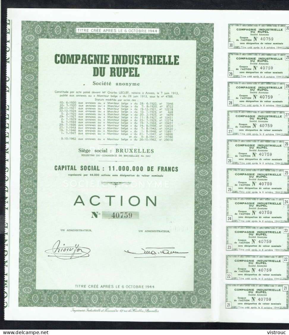 COMPAGNIE INDUSTRIELLE DU RUPEL - Action N° 40756 - BE - Boom - 1913 - CONSTRUCTION - Capital: 11.000.000 FB - Transporte