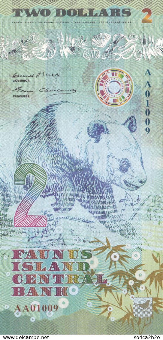 Faunus Island 2 Dollars 2020 PANDA UNC  Emission Privée - Fictifs & Spécimens