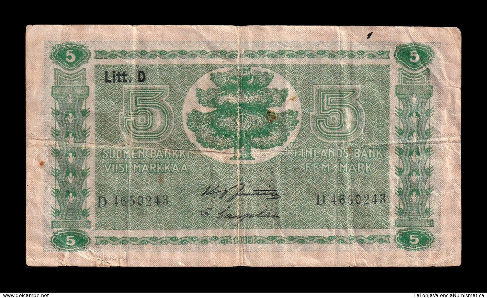 Finlandia Finland 5 Markkaa 1939 Pick 69a(18) Bc/Mbc F/Vf - Finnland