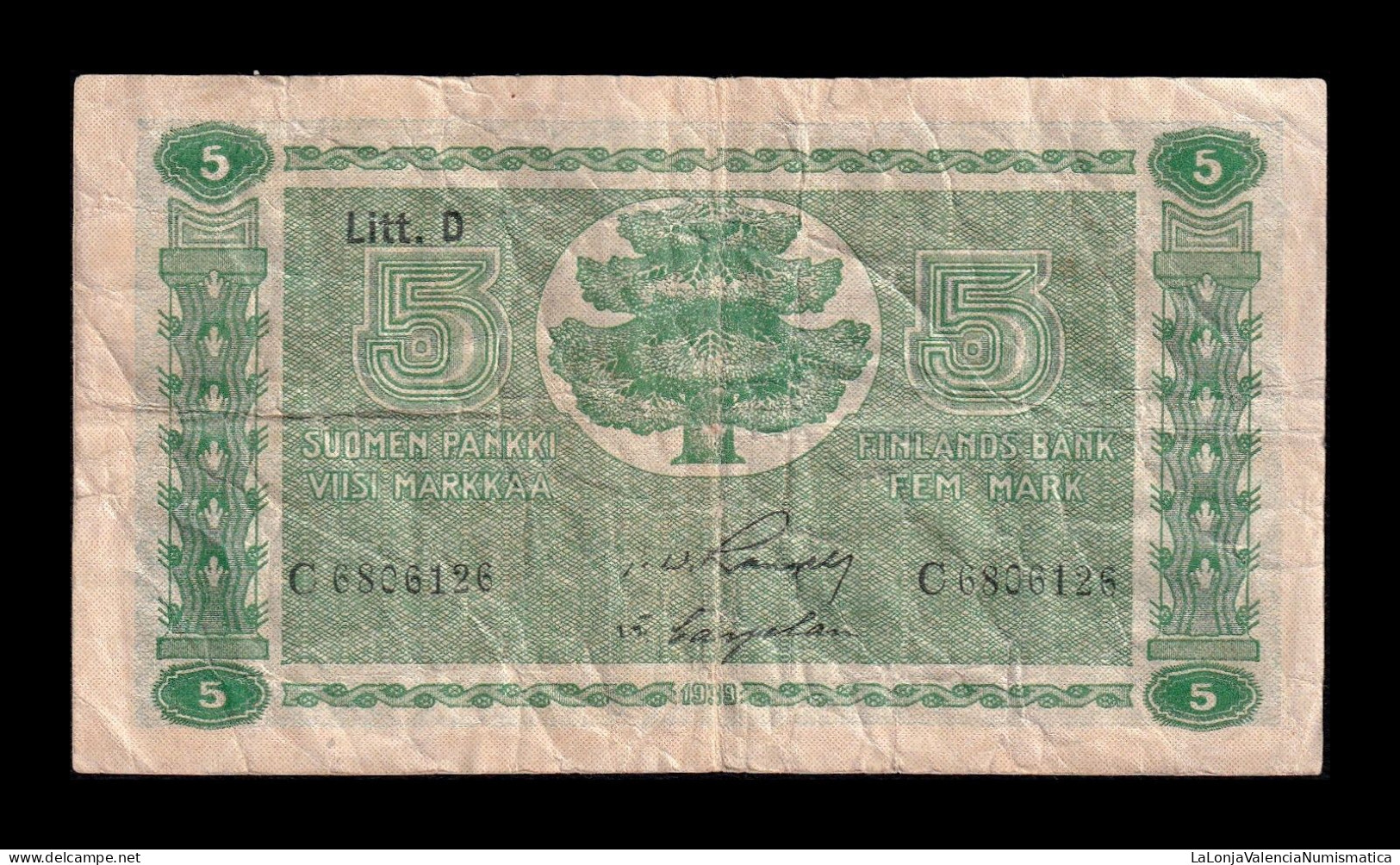 Finlandia Finland 5 Markkaa 1939 Pick 69a(10) Bc/Mbc F/Vf - Finlande