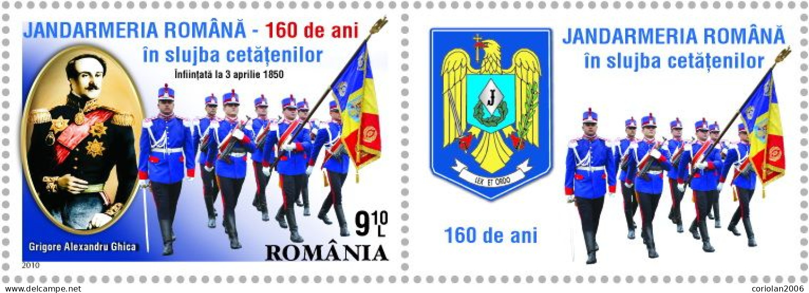 Romania 2010 / Romanian Gendarmerie - 160 Years / Stamp With Label 2 - Police - Gendarmerie