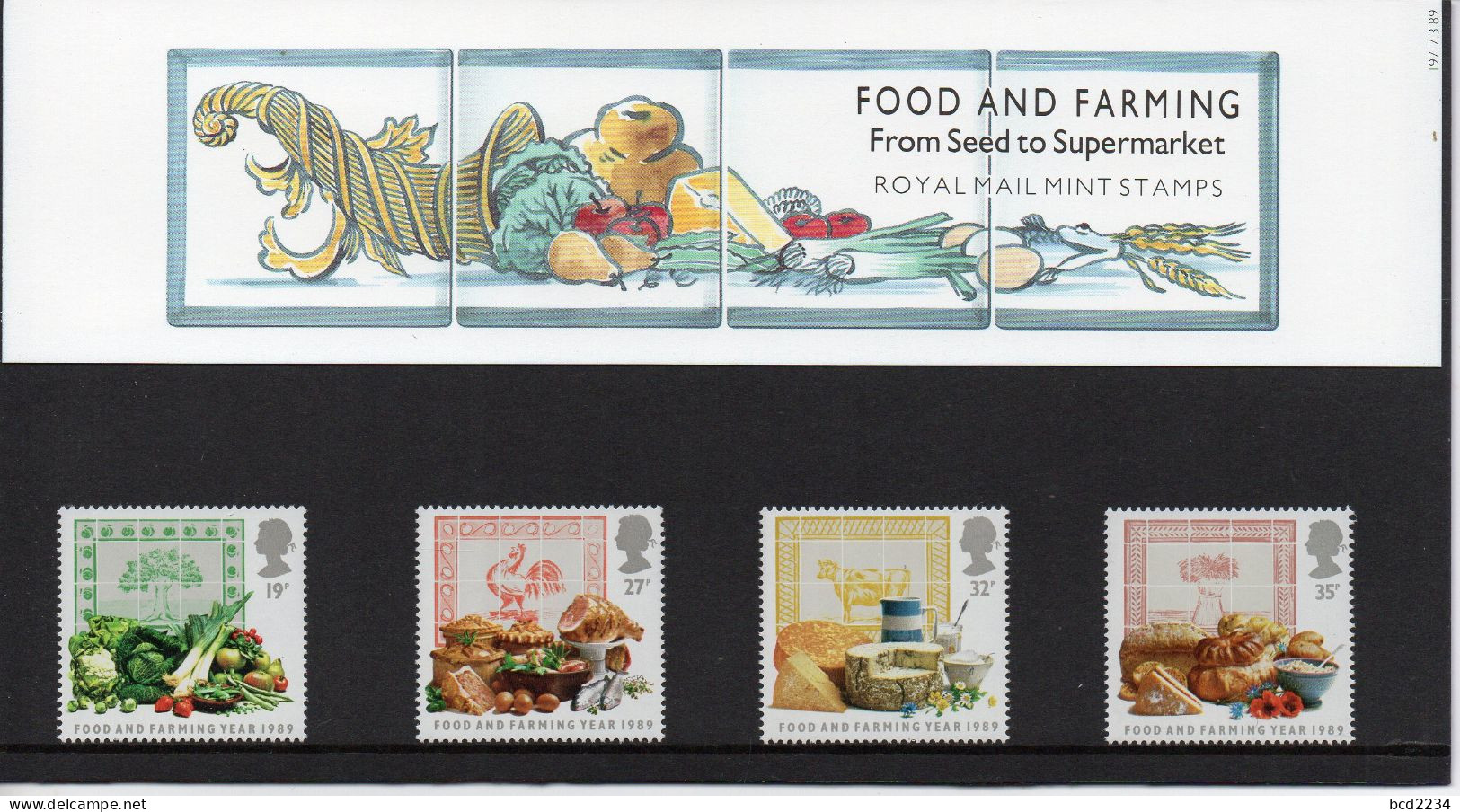 GB GREAT BRITAIN 1989 FOOD AND FARMING YEAR PRESENTATION PACK No 197 +ALL INSERTS DAIRY MEAT CEREAL FRUIT VEGETABLES - Agriculture