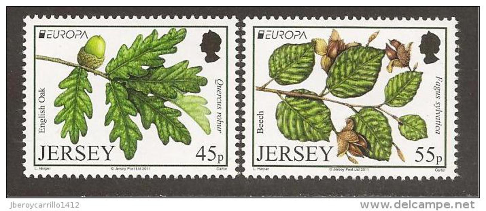 JERSEY  - EUROPA 2011 -TEMA ANUAL  " BOSQUES".- SERIE 2 V:  CON LOGO EUROPA -  DENTADOS  (PERFORATED) - 2011