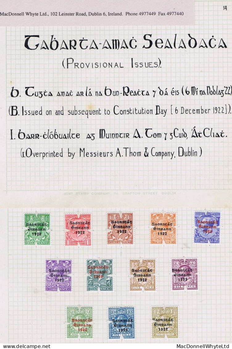 Ireland 1922-23 Thom Saorstat 3-line Overprint, Set Of 12 On Myatt Grafton Album Pages Fresh Mint Unmounted - Unused Stamps