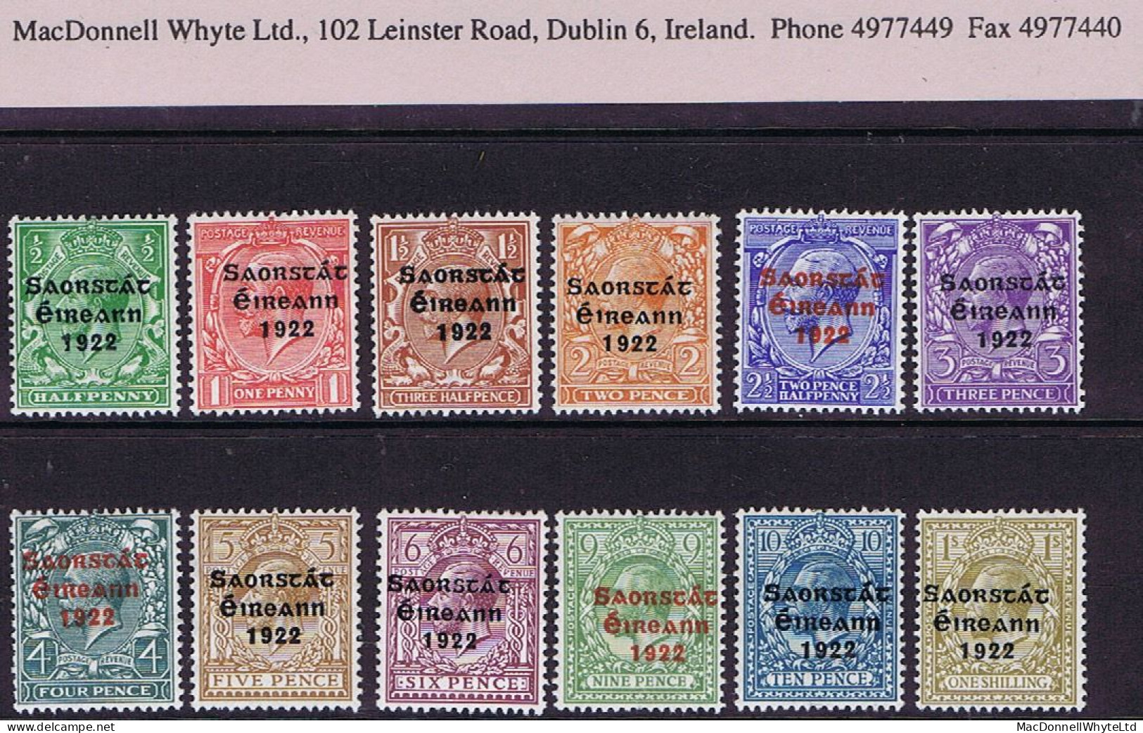 Ireland 1922-23 Thom Saorstat 3-line Overprint, Set Of 12 On Myatt Grafton Album Pages Fresh Mint Unmounted - Neufs