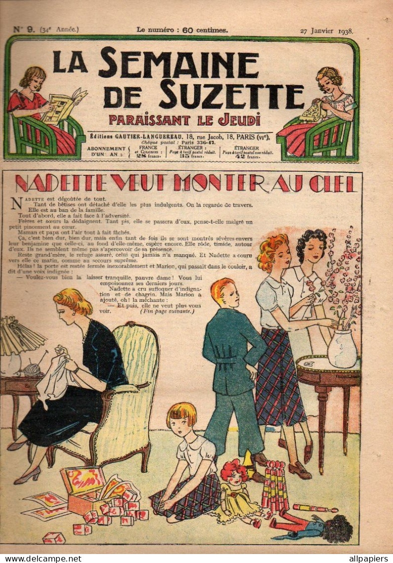 La Semaine De Suzette N°9 Nadette Veut Monter Au Ciel - Les Mésaventures De Bécassine - Patron D'un Capuchon Imperméable - La Semaine De Suzette