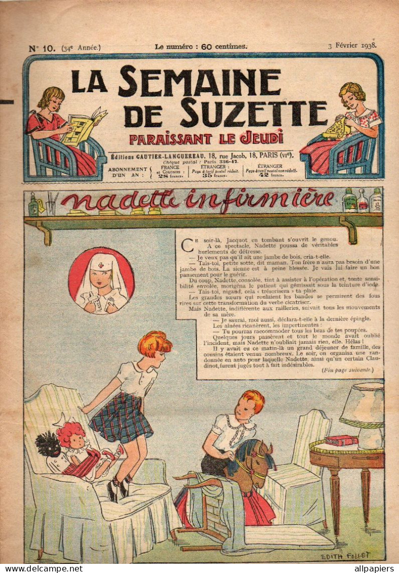 La Semaine De Suzette N°10 Nadette Infirmière - La Légende De La Dentelle De Bruges - Patron Manchon Et Bonnet... - La Semaine De Suzette
