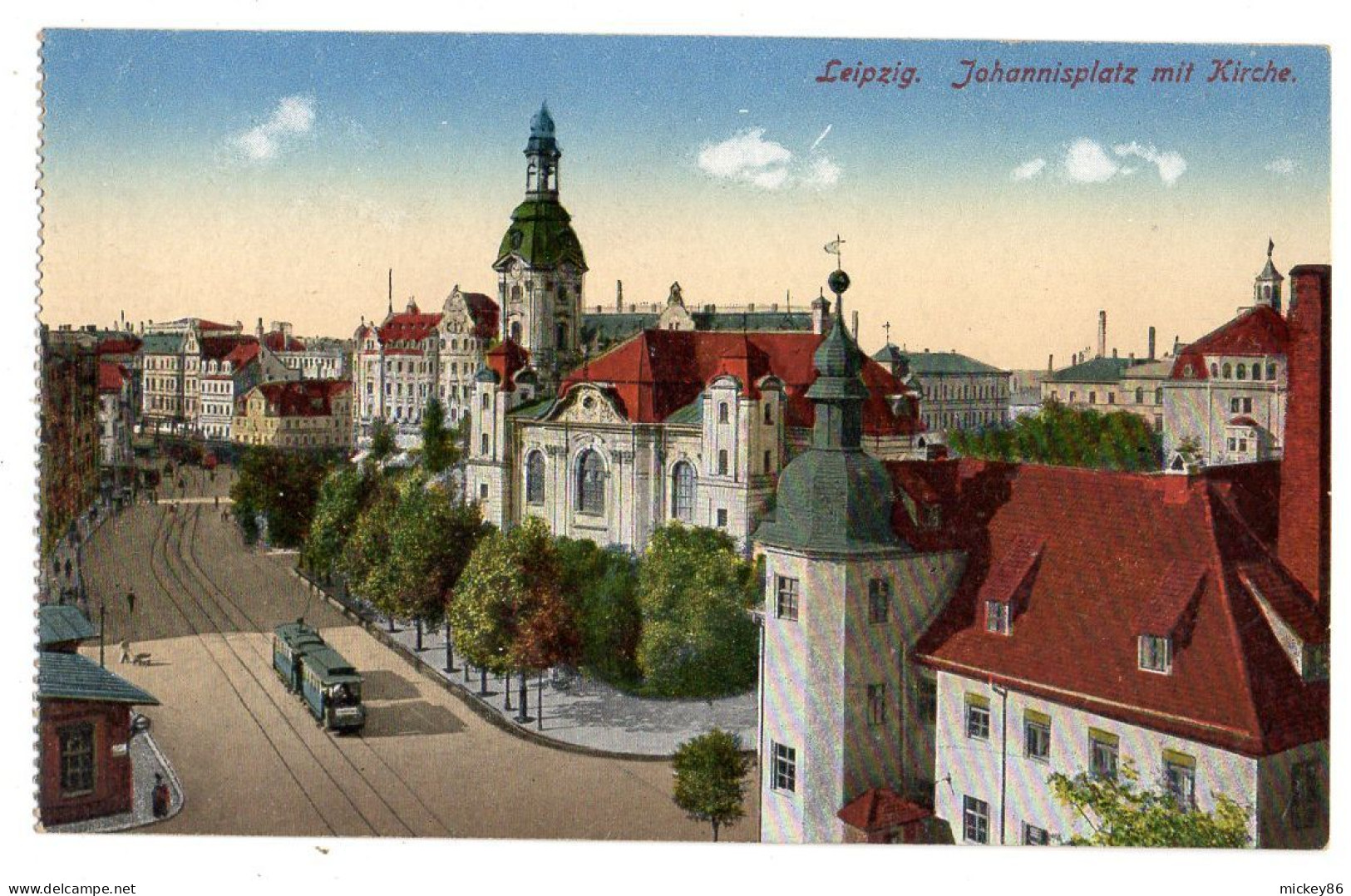 Allemagne -- LEIPZIG -- Johannisplatz Mit Kirche (tramway)   ....colorisée.... - Leipzig