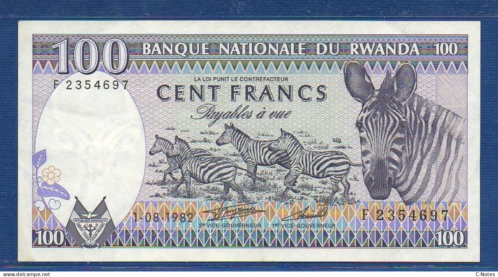 RWANDA - P.18 – 100 FRANCS 1982 XF/aUNC,  S/n F2354697 - Ruanda