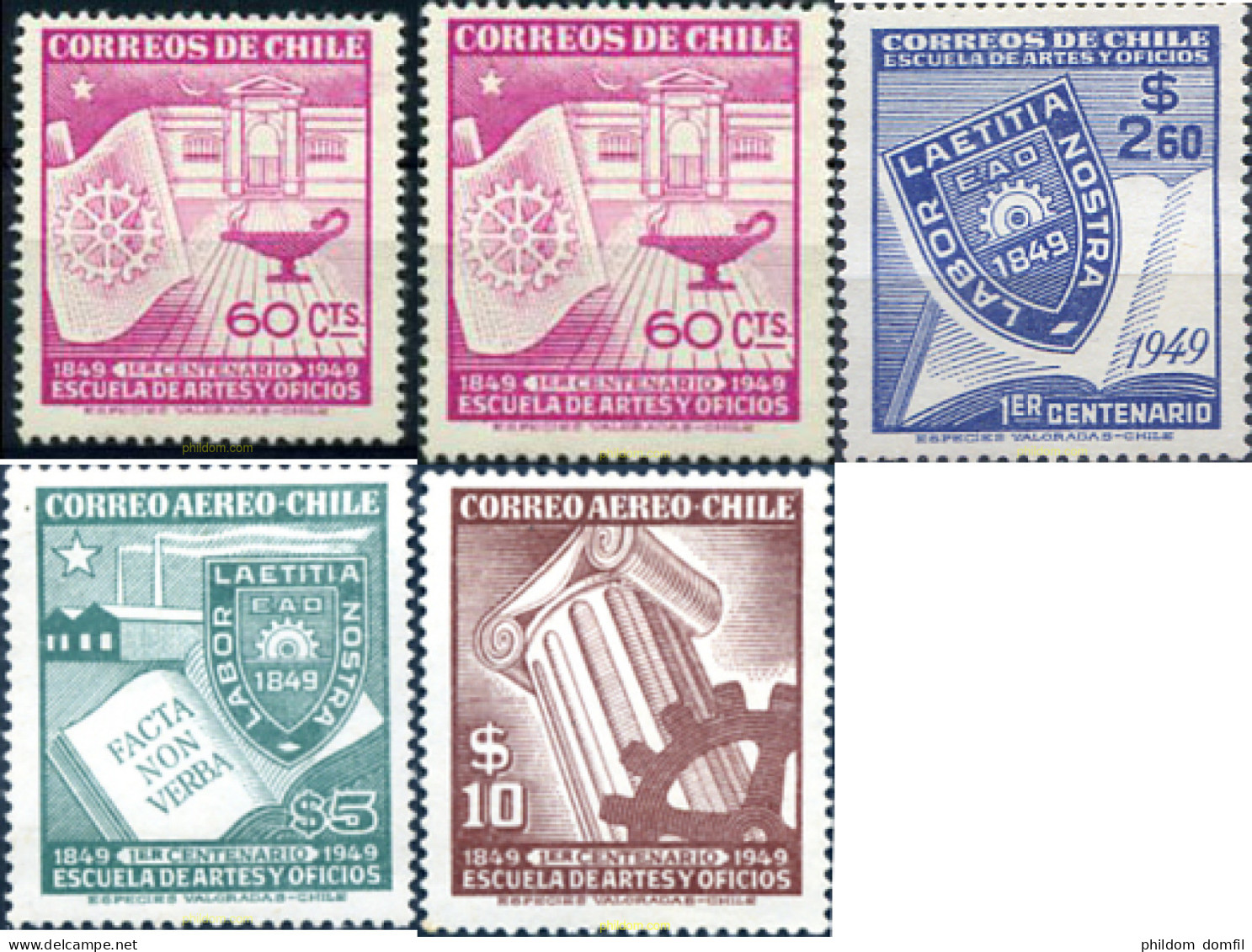 207726 MNH CHILE 1949 CENTENARIO DE LA ESCUELA DE ARTES Y OFICIOS - Sonstige & Ohne Zuordnung