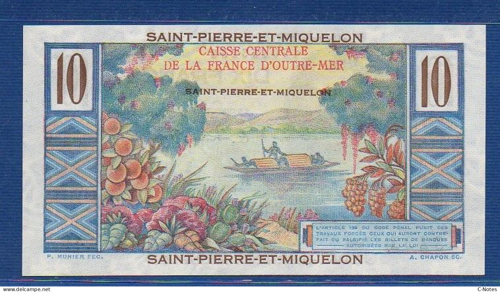 SAINT PIERRE & MIQUELON - P. 23 – 10 Francs ND (1950-1960) UNC, Serie E.41 53252 - Altri – America