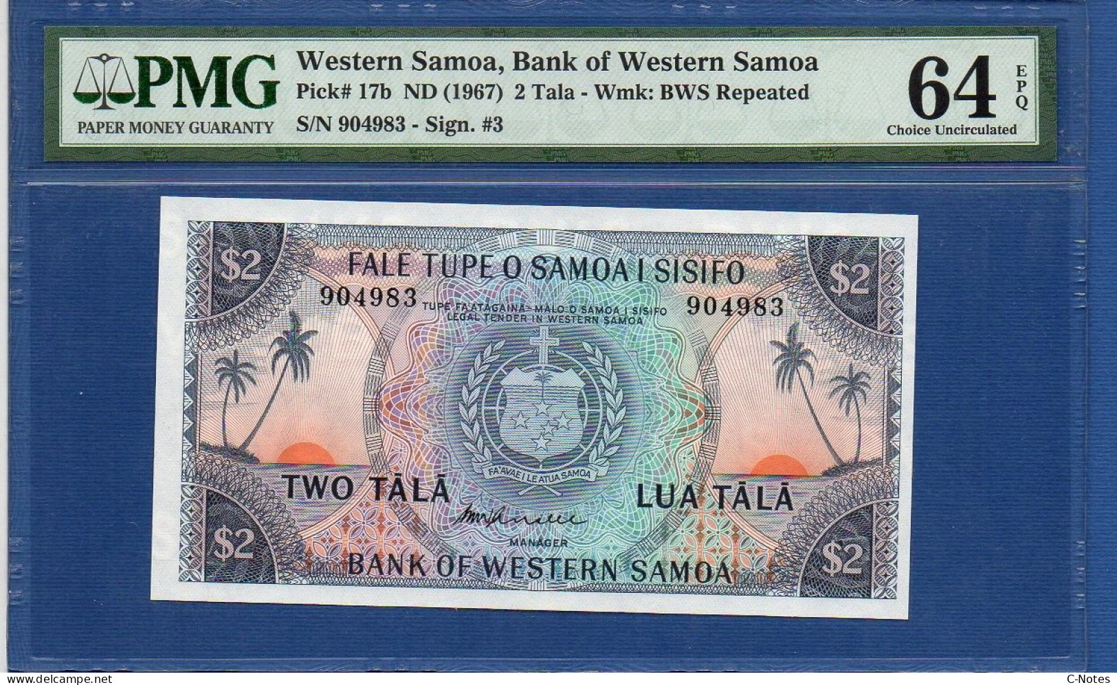 SAMOA - P.17b – 2 Tālā ND (1967) UNC- / PMG 64, S/n 904983 - Samoa