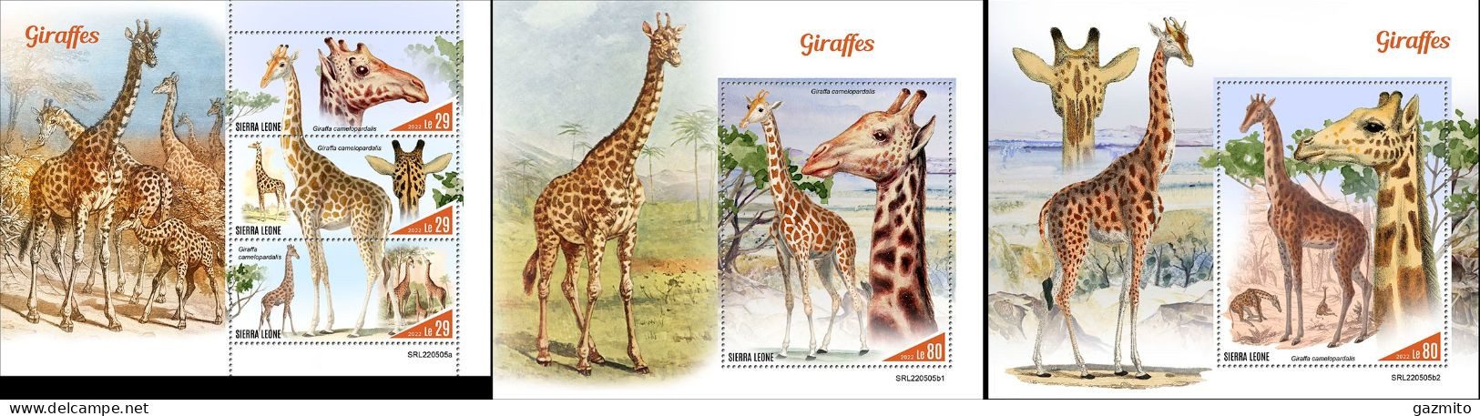 Sierra Leone 2022, Animals, Giraffes, 3val In BF+2BF - Giraffes