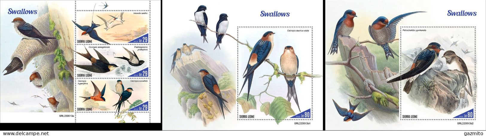 Sierra Leone 2022, Animals, Swallow, 3val In BF+2BF - Cernícalo
