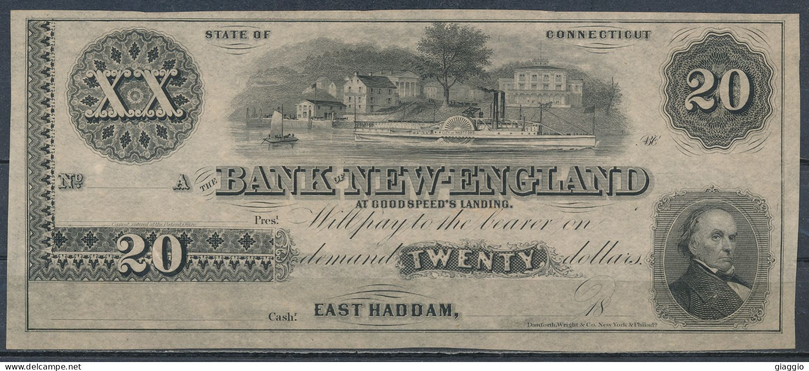 °°° USA - 20 DOLLARS 1860 BANK NEW ENGLAND °°° - Valuta Della Confederazione (1861-1864)