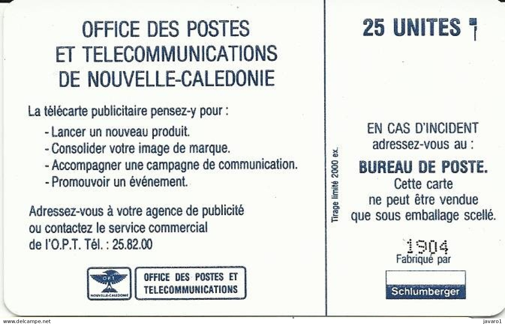 NEW CALEDONIA : NC-P0001  25 Raid Province Nord 92 ( Batch: IN FOLDER) MINT - Nouvelle-Calédonie