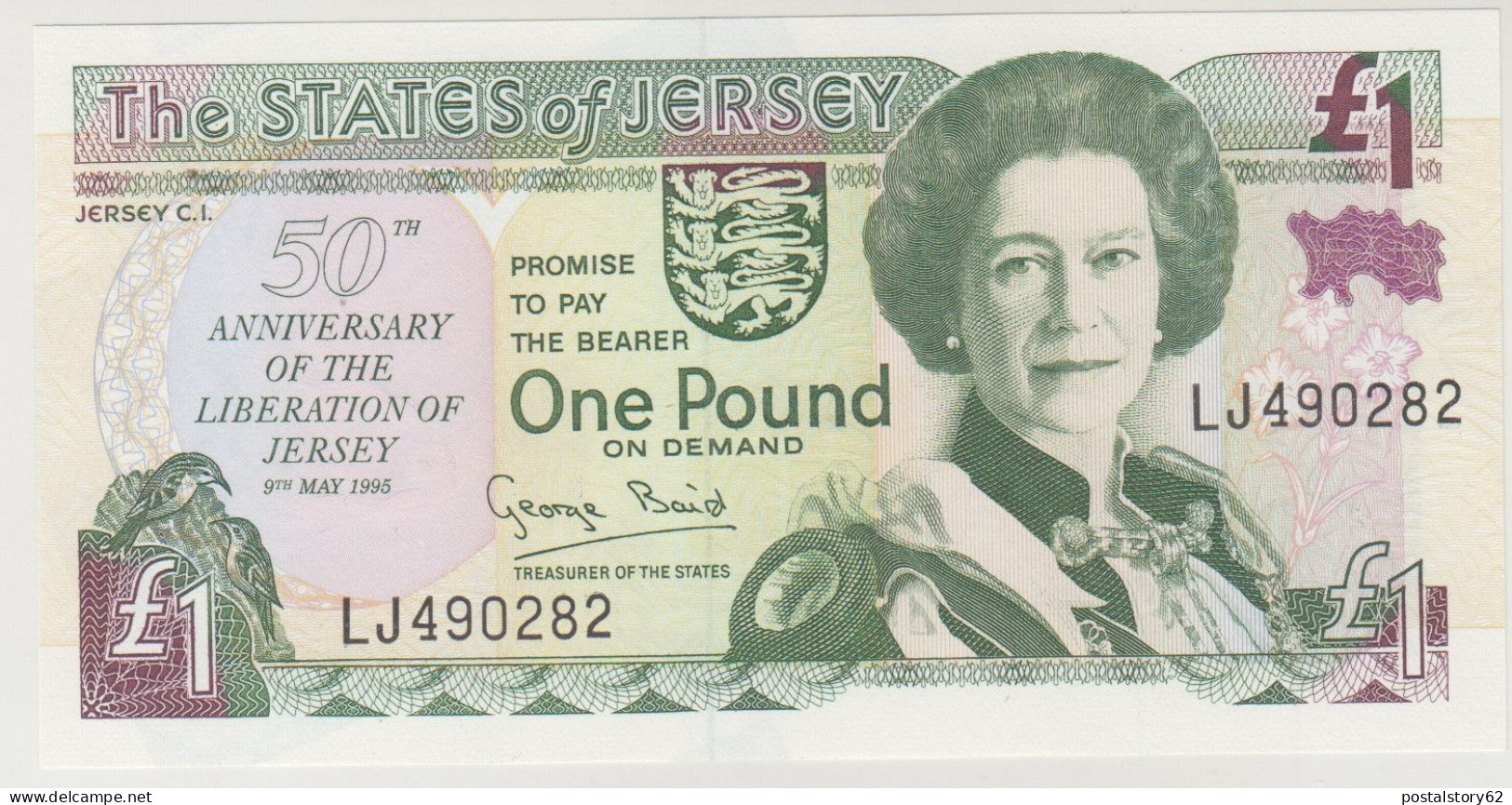 The States Of Jersey " 50° Anniversary Of The Liberation "  - One Pound -  Pick # 25a - 09 Maggio 1995 Unc. - [ 6] Gedenkausgaben