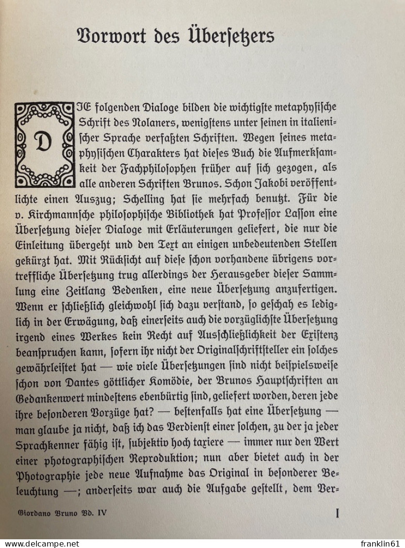 Von Der Ursache, Den Anfangsgrund Und Dem Einen. - Filosofía