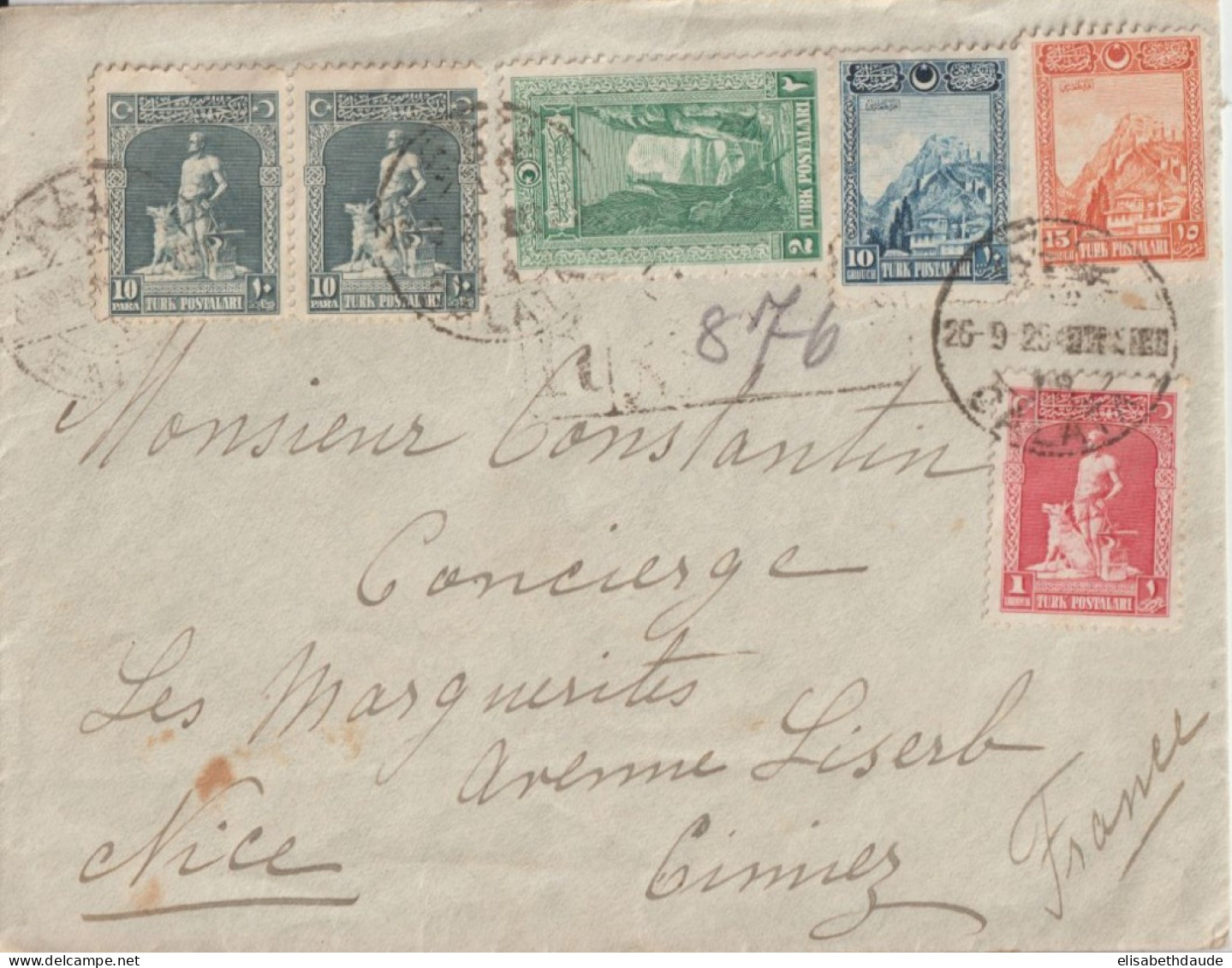 TURQUIE - 1929 - ENVELOPPE RECOMMANDEE De GALATA => NICE (ALPES MARITIMES) - Briefe U. Dokumente