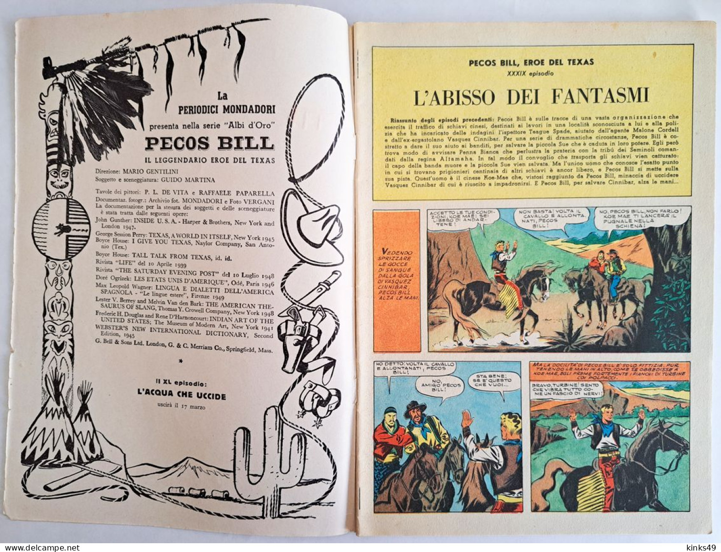 B226> PECOS BILL Albo D'Oro Mondadori N° 252 - XXXIX° Episodio < L'Abisso Dei Fantasmi > 10 MARZO 1951 - Premières éditions