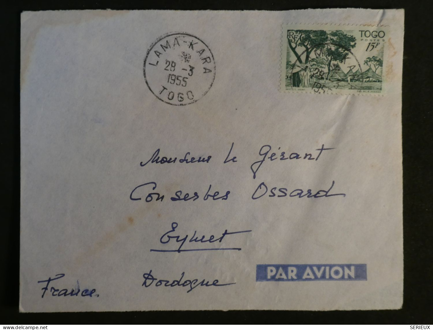 BR7 TOGO  BELLE LETTRE 1955 PETIT BUREAU LAMA KARA  A EYMET  FRANCE  +AFF.  PLAISANT + - Covers & Documents