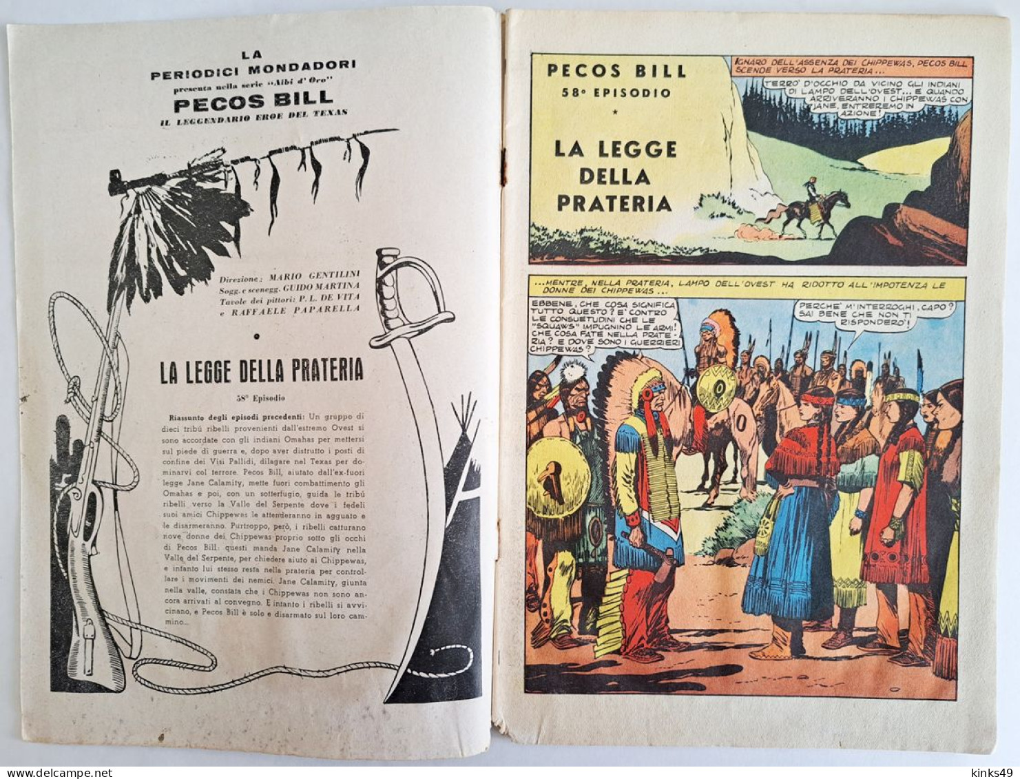 B226> PECOS BILL Albo D'Oro Mondadori N° 281 = 58° Episodio < La Legge Della Prateria > 29 SETTEMBRE 1951 - Erstauflagen