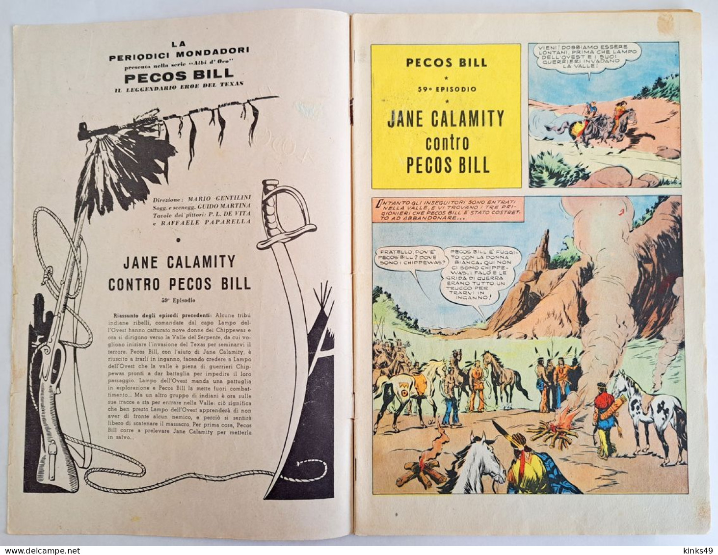 B226> PECOS BILL Albo D'Oro Mondadori N° 282 = 59° Episodio < J. Calamity Contro Pecos Bill > 6 OTTOBRE 1951 - Premières éditions