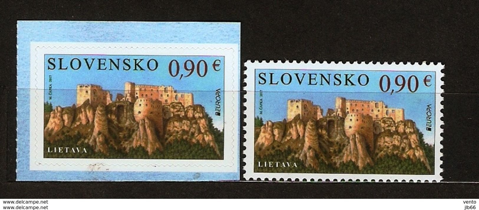 SK 2017 EUROPA Yvert 715/716 Les 2 Timbres Dentelé Et Non Debtelé Auto Adhésif Château De LIETAVA - Neufs