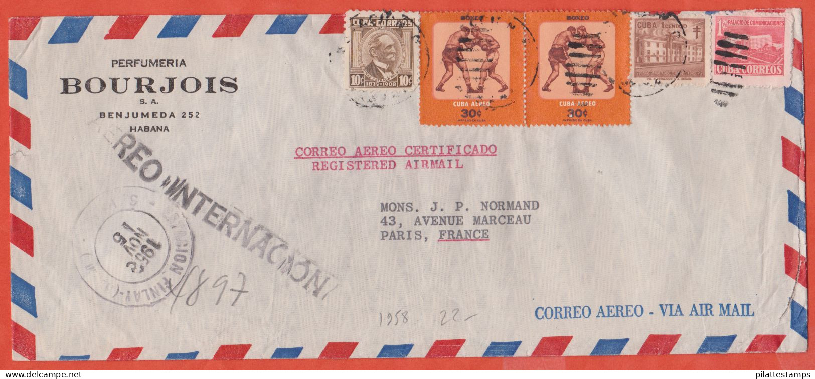 CUBA LETTRE RECOMMANDEE DE 1958 POUR PARIS FRANCE - Briefe U. Dokumente