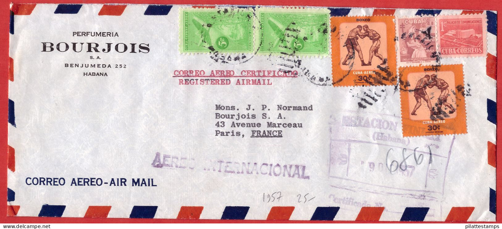 CUBA LETTRE RECOMMANDEE DE 1957 POUR PARIS FRANCE - Briefe U. Dokumente