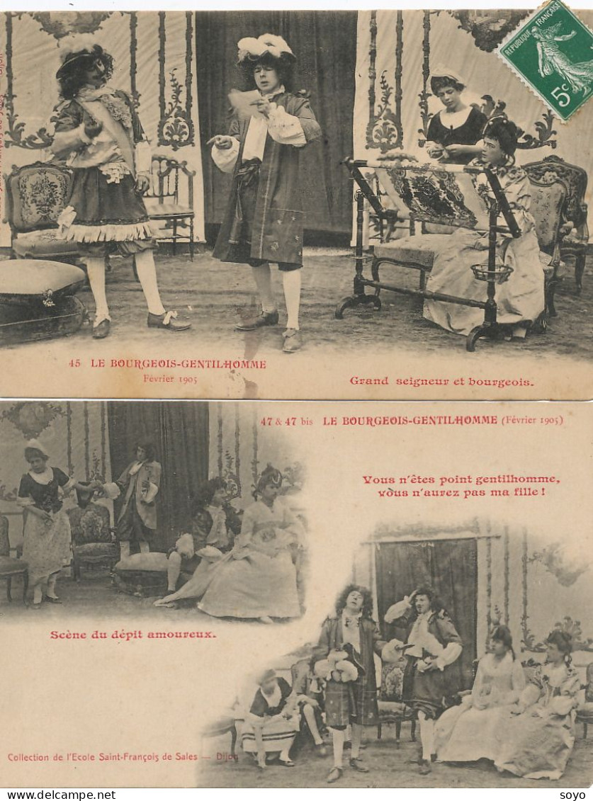 Fete Theatre 2 CP Le Bourgeois Gentilhomme Molière à Dijon Fev. 1905  Broderie Embroidery - Manifestations