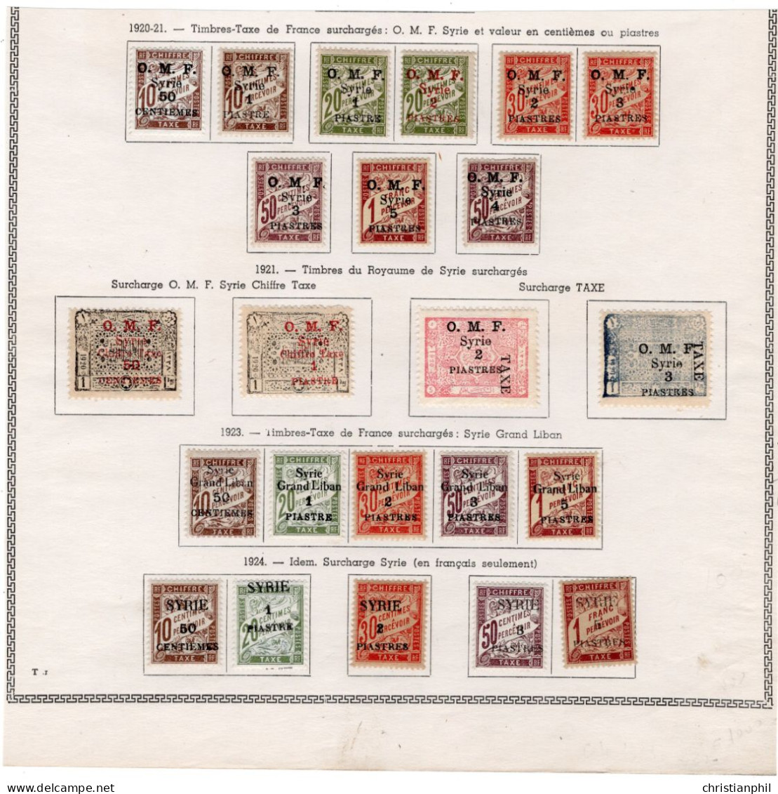 TIMBRES TAXES COLONIES FRANSAISES. SYRIE 1920-24  NEUF   * - Segnatasse