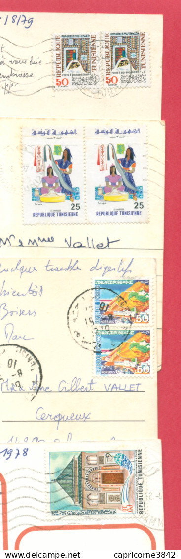 Tunisie - 4 Cartes Postales Pour La France - Timbres Divers - Tunisie (1956-...)