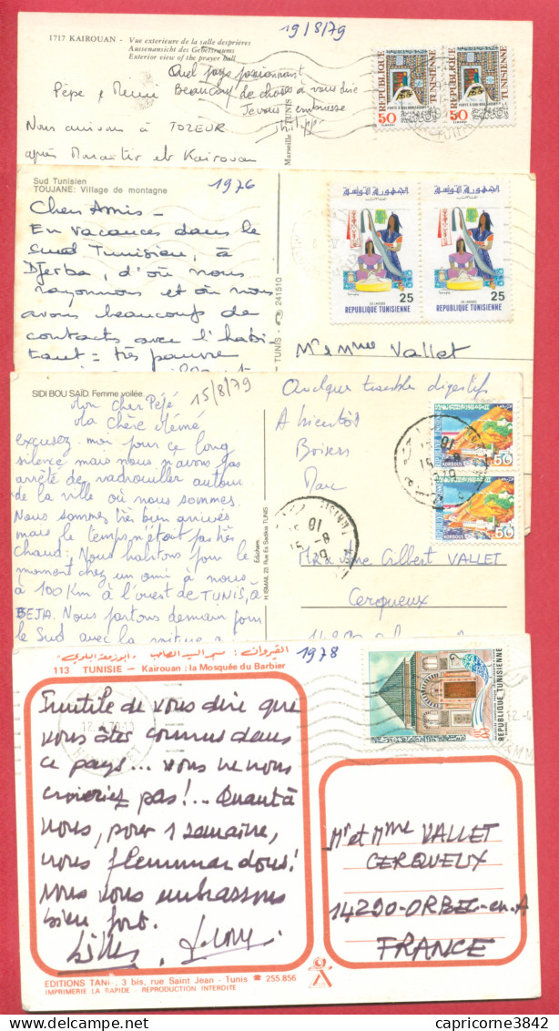 Tunisie - 4 Cartes Postales Pour La France - Timbres Divers - Tunisie (1956-...)