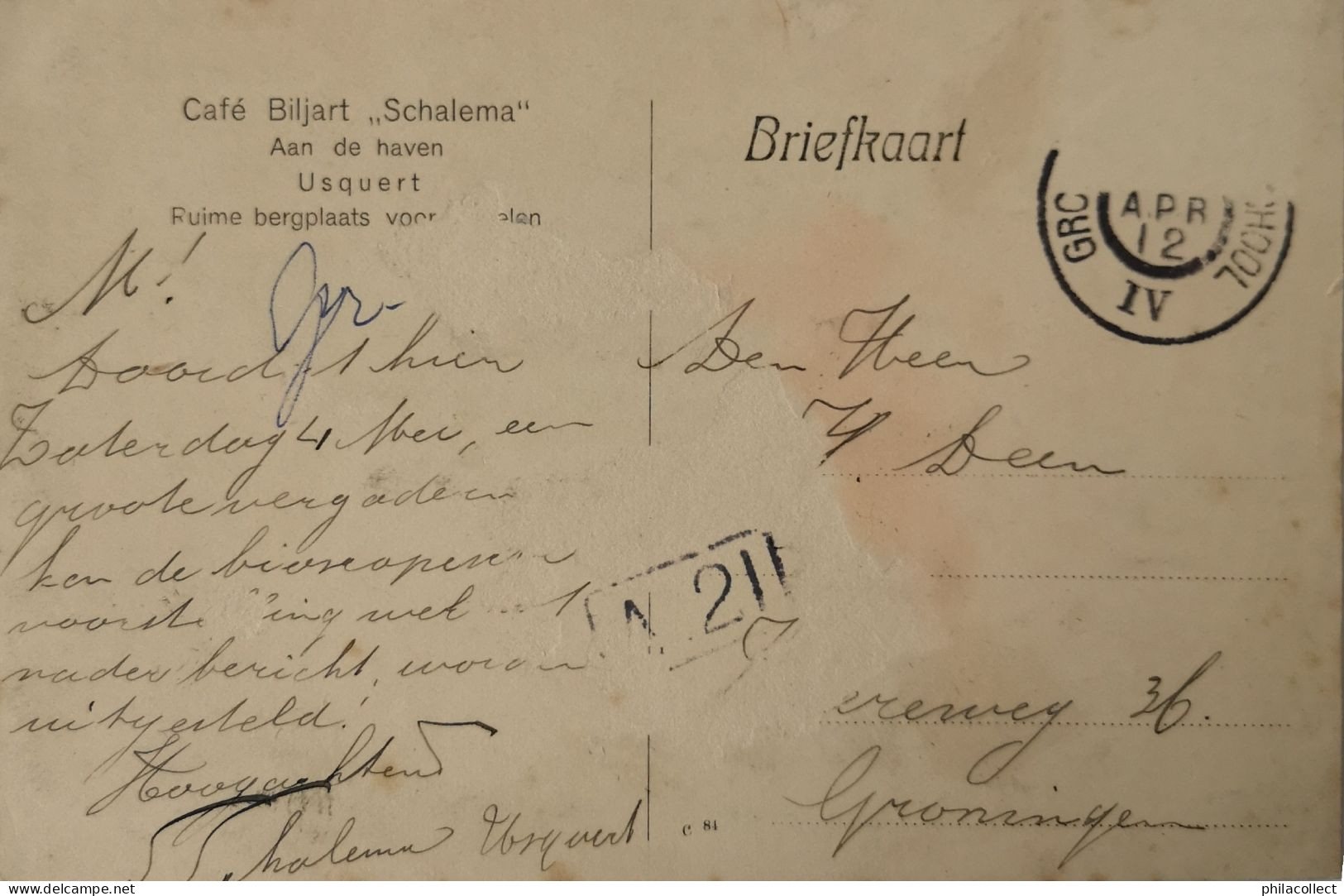 Usquert (Grn.) Cafe Schalema 1912 Topkaart - Altri & Non Classificati