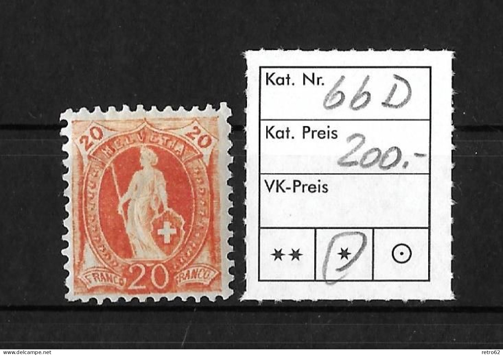 1894 - 1900 STEHENDE HELVETIA  Weisses Papier Kontrollzeichen Form B    ►SBK-66D*◄ - Unused Stamps