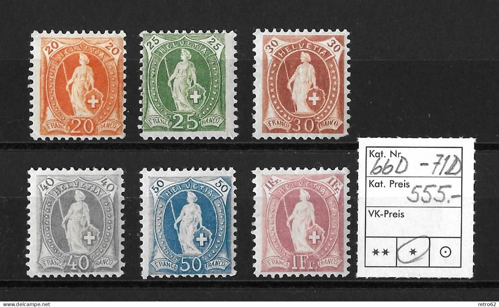 1894 - 1900 STEHENDE HELVETIA  Weisses Papier Kontrollzeichen Form B    ►SBK-66D* Bis 71D*◄ - Unused Stamps