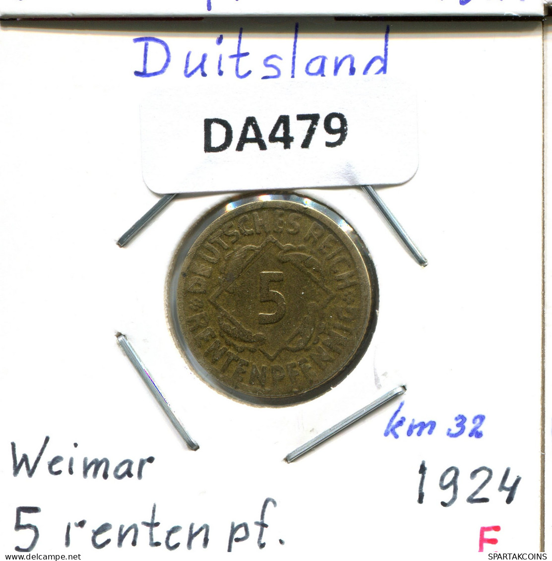 5 RENTENPFENNIG 1924 E DEUTSCHLAND Münze GERMANY #DA479.2.D - 5 Rentenpfennig & 5 Reichspfennig